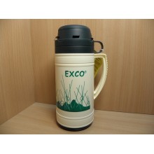 Термос 0,5л корпус пластик с ручкой цвет молочный колба стекло +кружка Exco без упаковки арт.EN050 