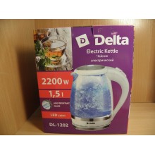 Электрочайник Delta 1,5л корпус стекло нагреватель диск арт.DL-1202 
