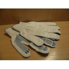 Перчатки хозяйственные хлопчатобумажные с точками (класс 10) 6 ниток плотные 