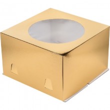 Коробка для торта с окошком 300х300х190мм хром-эрзац картон золото арт.1.5.2
