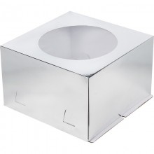 Коробка для торта с окошком 300х300х190мм хром-эрзац картон серебро арт.1.5.3