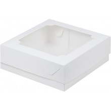 Коробка для зефира с окном 200х200х70мм картон мелованный белый арт.3.9.1