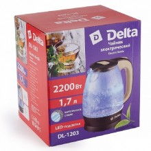 Электрочайник Delta 1,7л корпус стекло фиолетовый нагреватель диск арт.DL-1203 