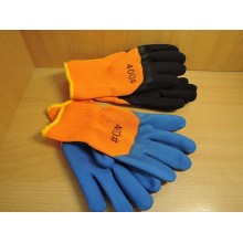 Перчатки хозяйственные эластичные с обливкой Зимние 400 оранжевые/обливка синяя,чёрная 