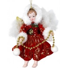 Сувенир-подвеска мягкий Девочка со снежками красный высота 15см арт.THK140605B