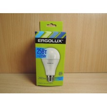 Лампа светодиодная цоколь Е27 25Вт Холодный свет LED-A65-25W-E27-4K код14236 Ergolux