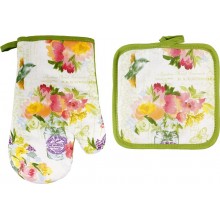Набор рукавица+прихватка Летние цветы полиэстер в пакете арт.2PKS002 