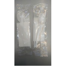 Комплект столовых приборов 1шт. белая пластик одноразовый №5 (вилка. ложка, нож, зубочистка, салфетка) 