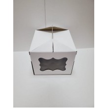 Коробка для торта с ручкой и боковым окном 240х240х200мм гофрокартон белый арт.2.20.2