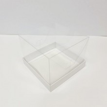 Коробка для бенто-торта с прозрачной крышкой 160х160х120мм хром-эрзац картон белый арт.2.30.2