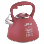 Чайник 3,0л Zeidan красный нержавейка с покрытием со свистком и логотипом в коробке арт.Z-4423 