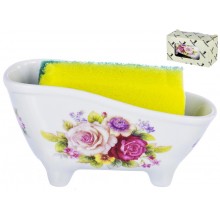 Подставка-ванночка для губки Цветы керамика в коробке арт.102-05003 