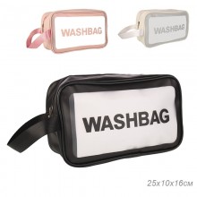 Косметичка-сумочка на молнии прямоугольная 25х16х10см Washag прозрачная/розовая ПВХ арт.Gena-3 