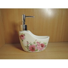 Дозатор для жидкого мыла с подставкой для губки керамика Цветы арт.102-05042 