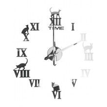 Часы настенные интерьерные кварц Игривая кошка серебро 100-120см арт.ЧН-7537 