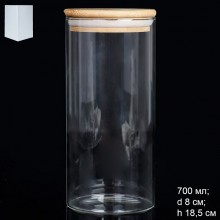 Банка для сыпучих продуктов 0,7л d8 h18,5см с деревянной крышкой стекло в коробке арт. GT-35-124 