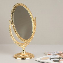 Зеркало двухсторонее настольное оправа металл 30х18см на высокой ножке золото овальное арт.CW419-19 