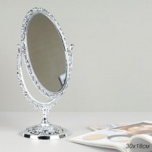 Зеркало двухсторонее настольное оправа металл 30х18см на высокой ножке серебро овальное арт.CW419-19 